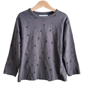 Zara Boys Gray Black Planet Long Sleeve Shirt